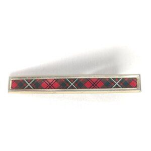 Vintage Hickok Tie Clip Plaid Red Black Gold Tone 2.75" X .375"
